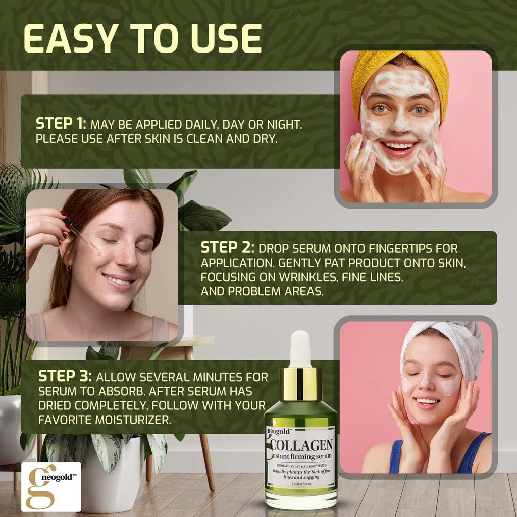 Neogold Collagen Serum For Face | Collagen Face Serum For Skin Tightening Helps Lift, Plump, & Firm Sagging Skin | Serums For Skin Care | Anti Wrinkle Boost, Fragrance Free, 2 Fl Oz