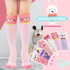 MOGGEI Kids Girls Knee High Socks Long Boot Crazy Silly Fun Gift Tall Funny Cute Animal Christmas Gift for 4 5 6 7 8 9 10 11 12 Year Old Girls Stocking Stuffers Socks 6 Pairs （Animal Pink Purple）