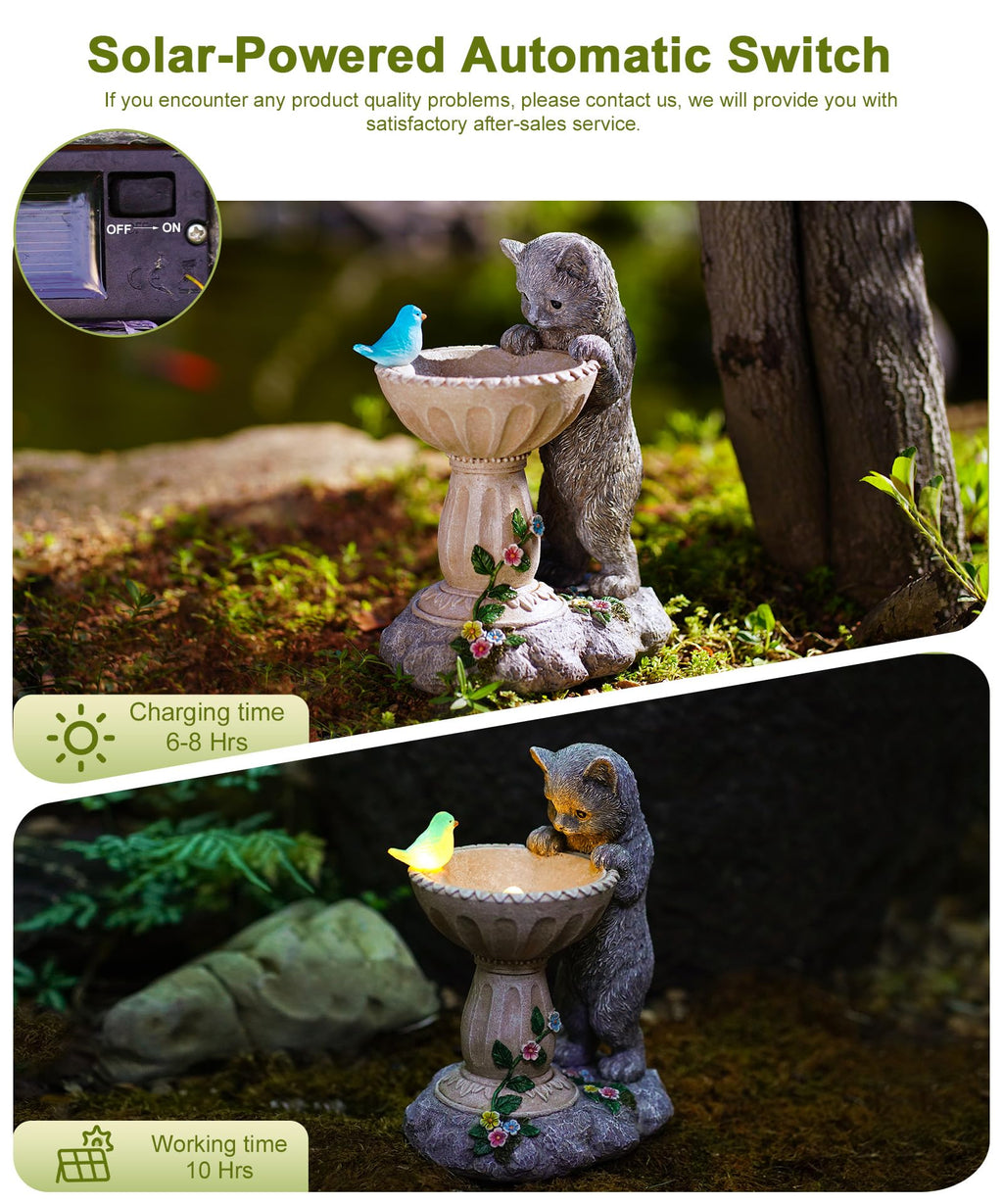 Philodwell Solar Cat Birdbath Garden Statue: Outdoor Figurine Decor