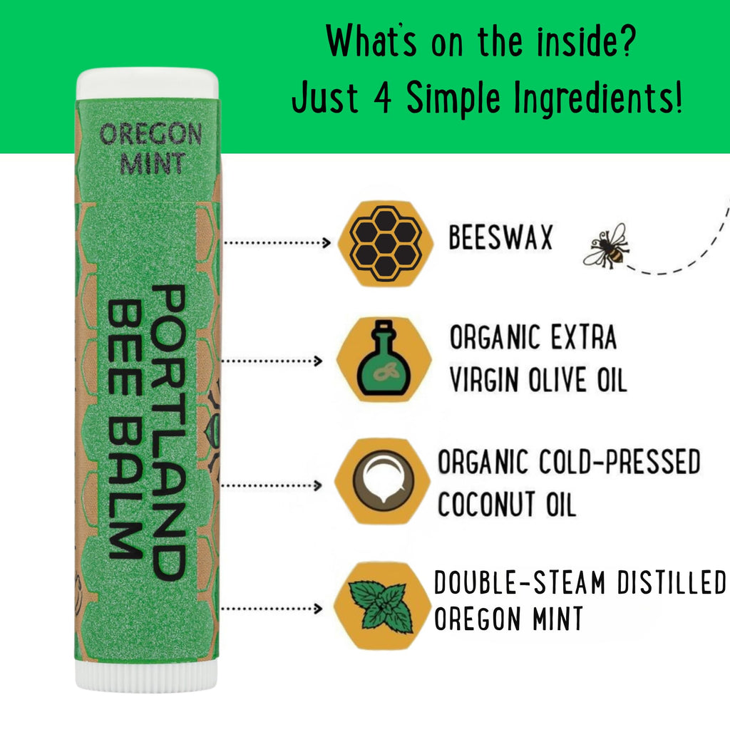 Portland Bee Balm All Natural Handmade Beeswax Based Lip Balm, Oregon Mint 9 Count