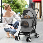 BestPet Pet Stroller Premium 3-in-1 Multifunction Dog Cat Jogger Stroller for Medium Small Dogs Cats with Folding Lightweight Travel & Detachable Carrier,Grey