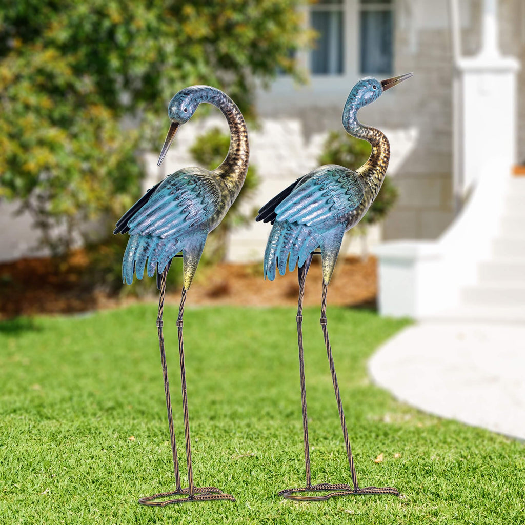 Natelf Outdoor Garden Crane Statues Blue Heron for Lawn Yard Decor