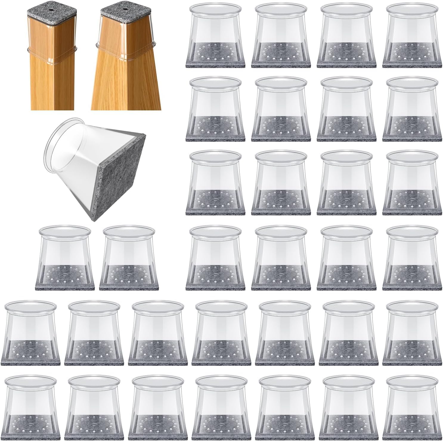32 Pcs Square Chair Leg Protectors for Hardwood Floors,Felt Furniture Floor Protectors with Silicone Caps, Extra Large Size (Fits Chair Legs with Side Length: 1-5/8" to 2")