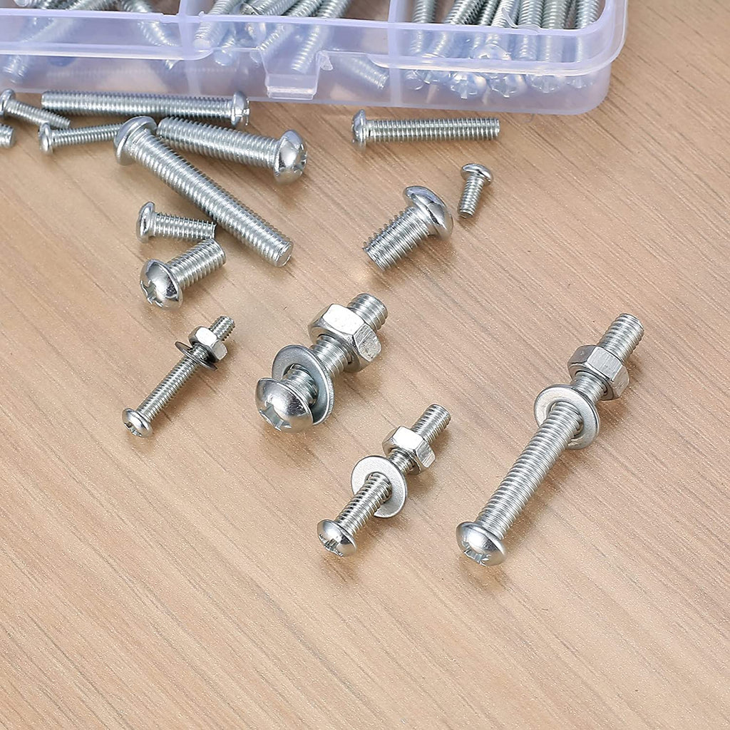 wugongshan 1080 Pcs Screws Bolts and Nuts Assortment Kit, Metric Machine Screws and Nuts and Flat Washers, M3/M4/M5/M6 Cross Slotted Round Head Bolts Sets (C)