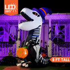 Joiedomi 8 FT Halloween Inflatable Skeleton Dinosaur with Pumpkin & Built-in LEDs, Halloween Blow Up Yard Decorations, Lighted Outdoor Dinosaur Skeleton for Garden, Lawn, Patio & Holiday Outside Decor