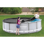 Bestway Flowclear PVC Round 14 Foot Pool Cover for Above Ground Frame Pools with Drain Holes and Secure Tie-Down Ropes, Black (Cover Only)