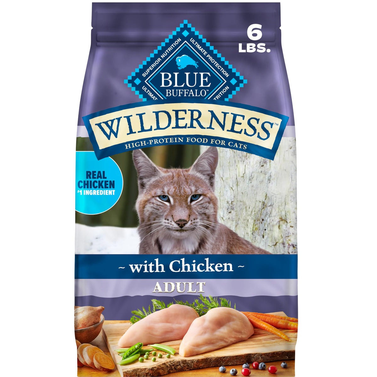 Blue Buffalo Wilderness Chicken Adult Dry Cat Food, Grain-Free, 6 lb