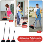 Tiumso Heavy Duty Angle Broom - 55" Adjustable Iron Handle with Stiff Bristles - Commercial-Grade Indoor/Outdoor Broom for Garage, Patio, Kitchen, Sidewalk & Concrete Cleaning (Black & Red)