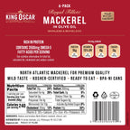 King Oscar Mackerel in Olive Oil, 4.05 oz Can, 6-Pk, Wild Caught