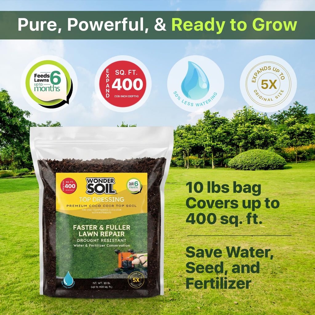 Premium Nutrient-Rich Stretch Coir Blend - 10 lbs Covers Up to 400 Sq Ft - Grow Thicker, Greener Grass in Heat Conditions of