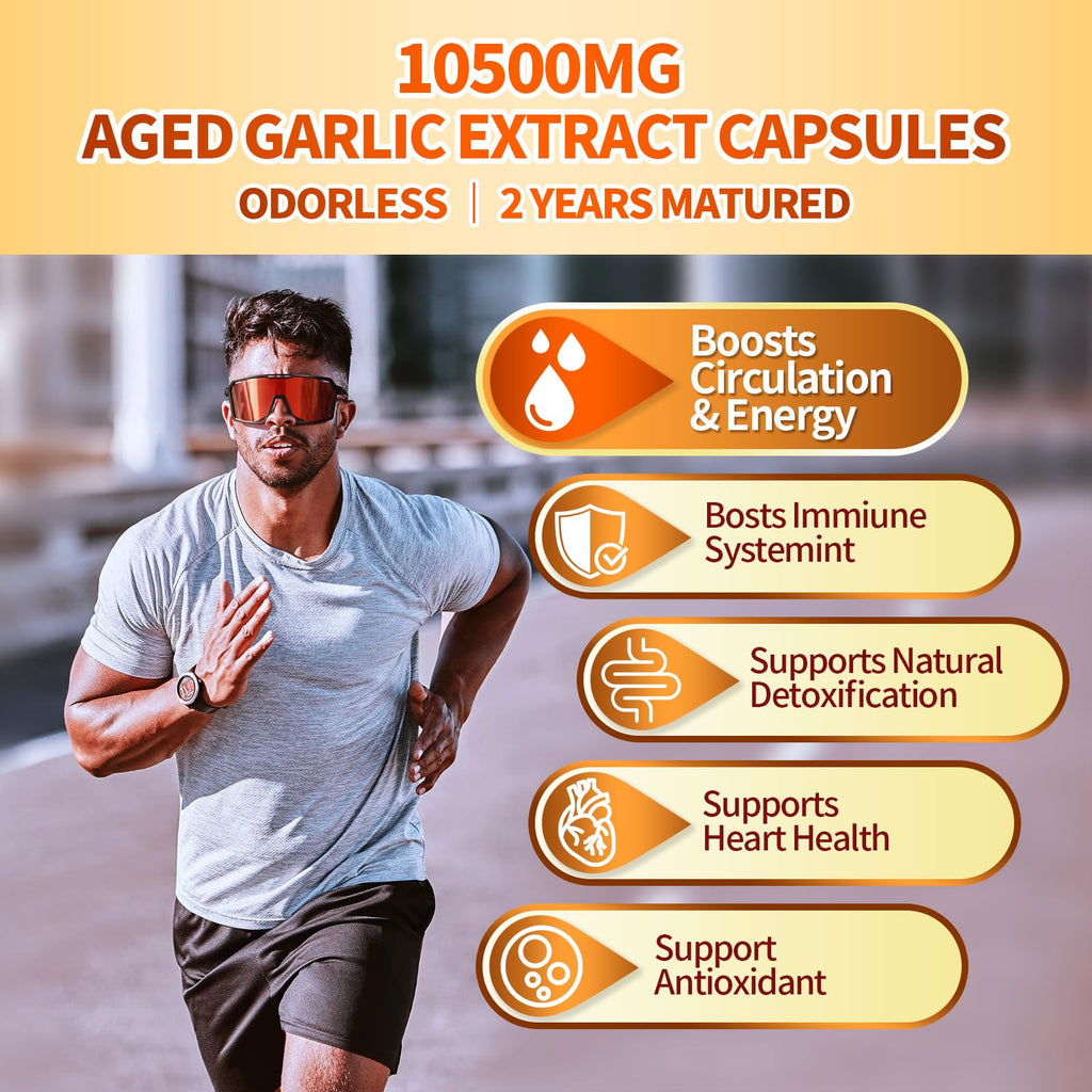 VivoNu Aged Garlic Extract Capsules, 10500mg Odorless Garlic Supplements with Magnesium, Chromium, B1 & B9, Supports Immune Health & Heart Function| 2 Years Matured | 300 Softgels