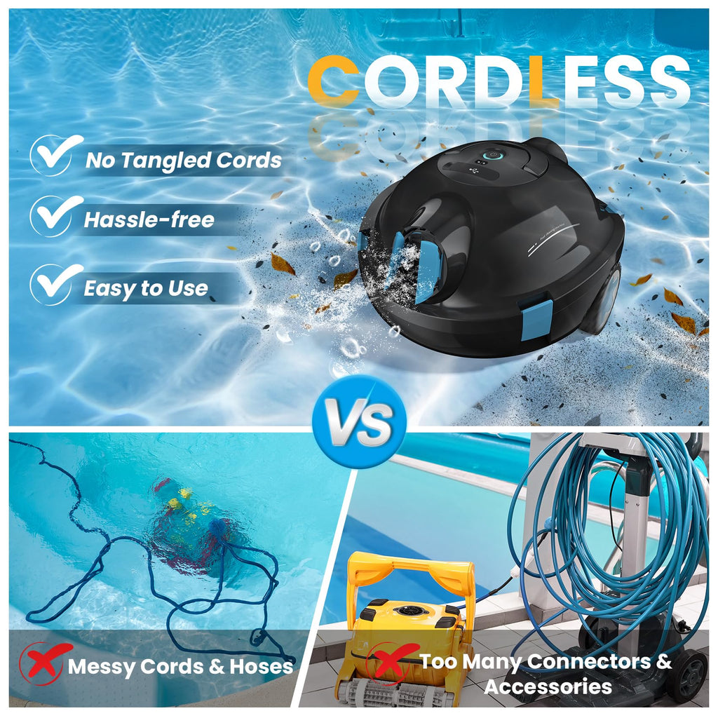 Y10 Cordless Robotic Pool Cleaner, Automatic Pool Vacuum - 90 Mins Runtime, Powerful Suction, Self-Parking, Lightweight for Above/Inground Pools Up to 65ft/1100 Sq.Ft (Coal)