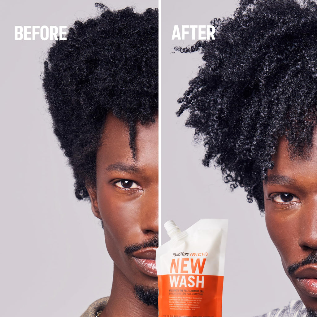 Hairstory New Wash Rich with Scalp Brush, Ultra-Moisturizing Cleansing Cream for Dry & Thick Hair, Shampoo & Conditioner Alternative, Restores Softness & Shine, 8oz