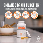 NBI Brain Blend for Memory, Focus, Concentration, Cognitive Function for Men & Women | Caffeine-Free with ALCAR, Alpha Lipoic Acid, Huperzine A, Turmeric | Nootropic | 120ct Capsules