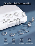 ADRAMATA Hypoallergenic Silver Earrings Stack for Women - 7Pairs Surgical Steel Small Huggie Hoop Stud Earrings Set Cartilage Jewelry Trendy Christmas Gifts Stylish