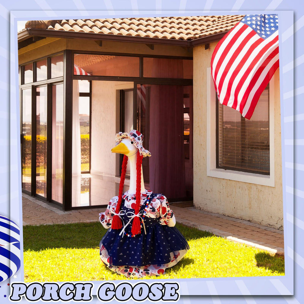 4th of July Porch Goose Outfit Patriotic Independence Goose Clothes for 23" High Cement or Plastic Geese Costume for Yard Lawn Outdoor Garden 250 Anniversary Duck Statue Dress USA American Flag Decor