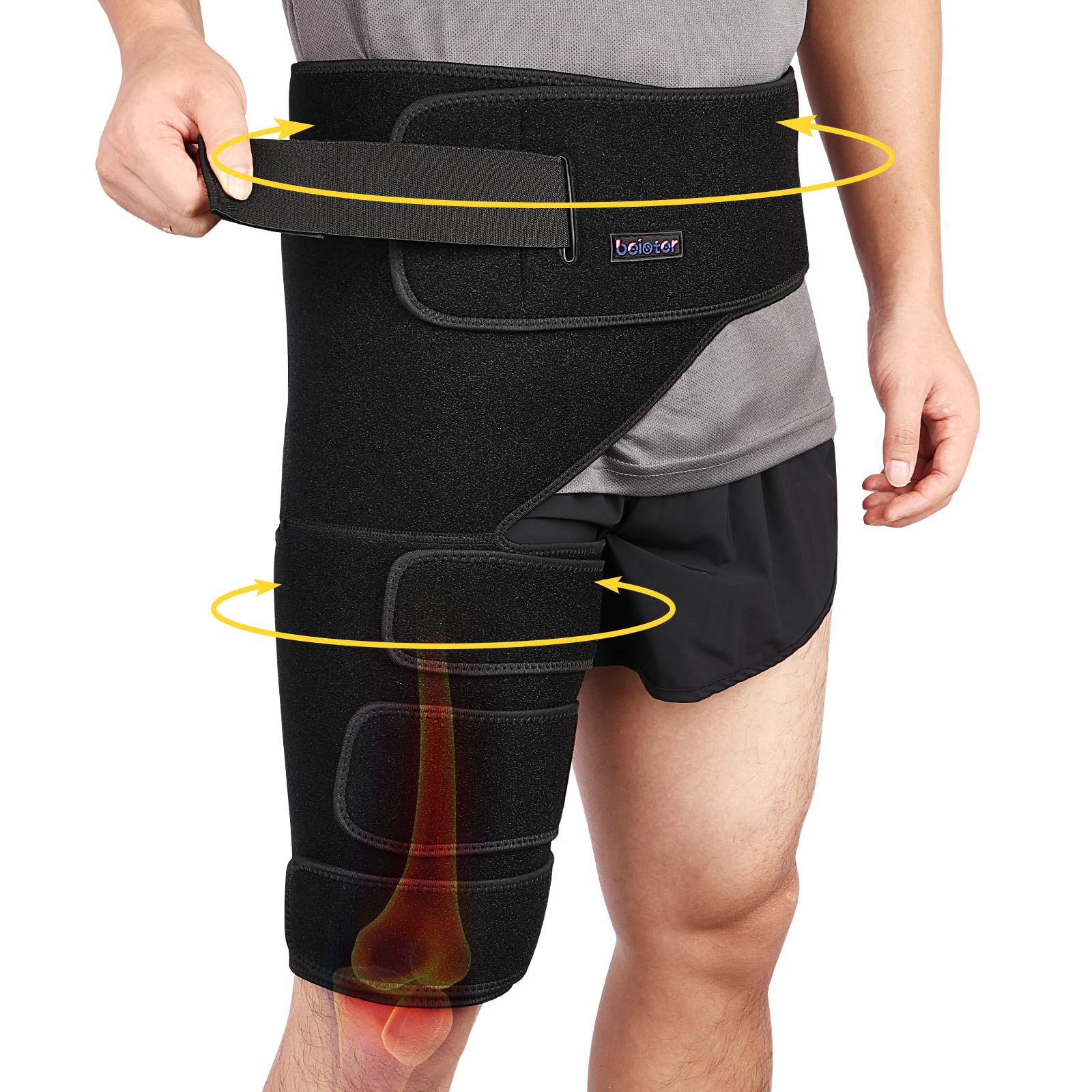 beister Hip & Thigh Brace Support with 5 Elastic Strips, Hamstring Compression Sleeve for Men & Women, Adjustable Groin Compression Wrap for Sciatica Pain Relief, SI Joint, Quad Muscle Strains