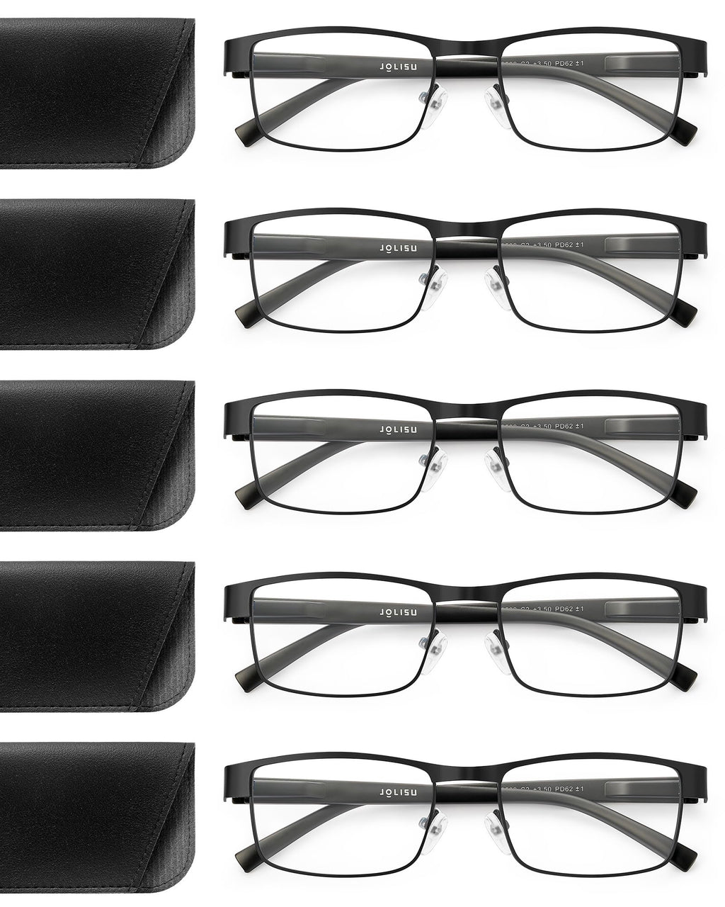 JOLISU 5PCS Reading Glasses Men - Blue Light Blocking Computer Metal Thin Frame Readers For Mens/Women （2.50）