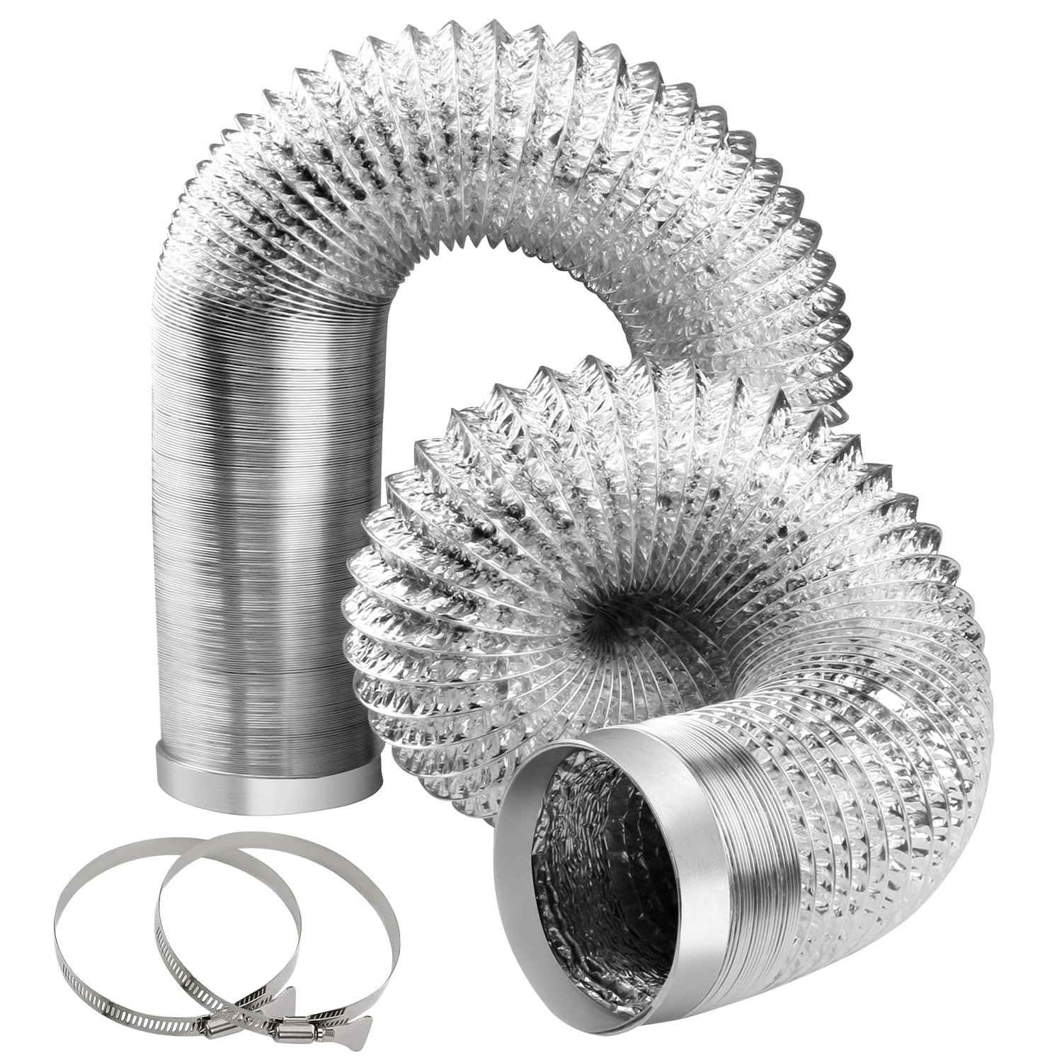 4-Inch Dryer Vent Hose 10FT, Flexible Aluminum Duct with 2 Clamps, Heavy-Duty Four Layer Protection for HVAC Ventilation and Exhaust
