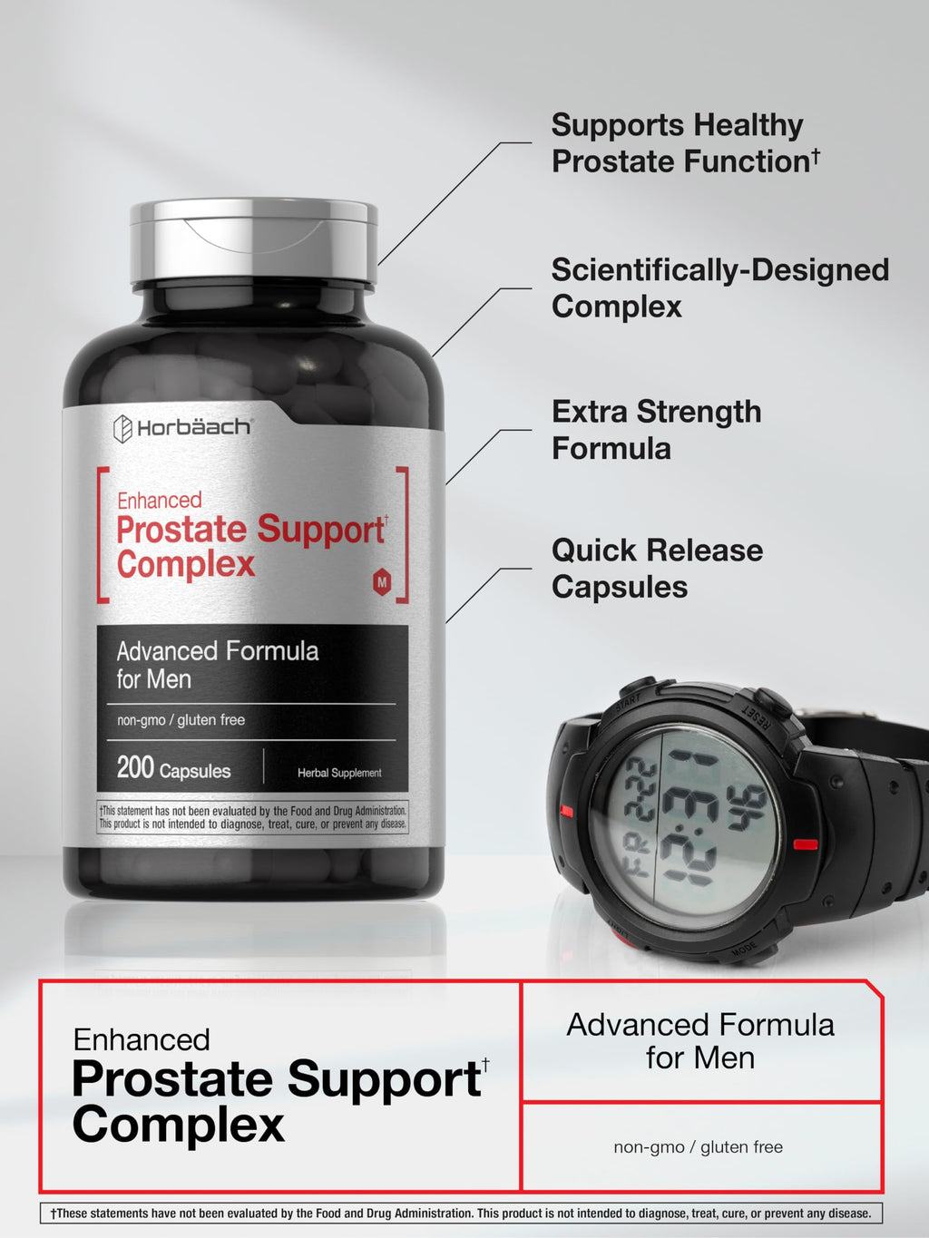 Horbaach Prostate Supplement for Men | 200 Capsules | Enhanced Complex with Saw Palmetto, Pygeum, Stinging Nettle | Non-GMO and Gluten Free