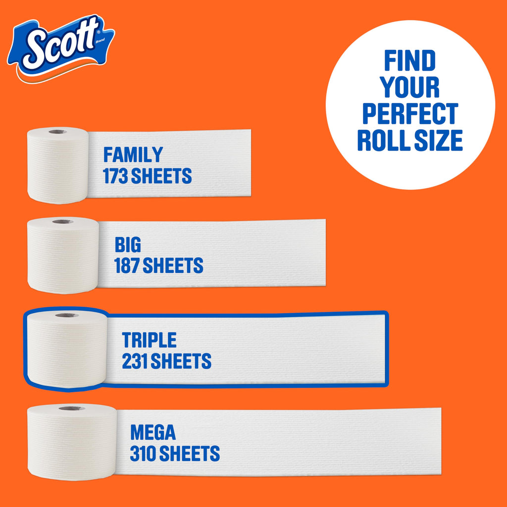 Scott ComfortPlus Toilet Paper, 48 Triple Rolls, 231 Sheets per Roll, Septic-Safe, 1-Ply Toilet Tissue