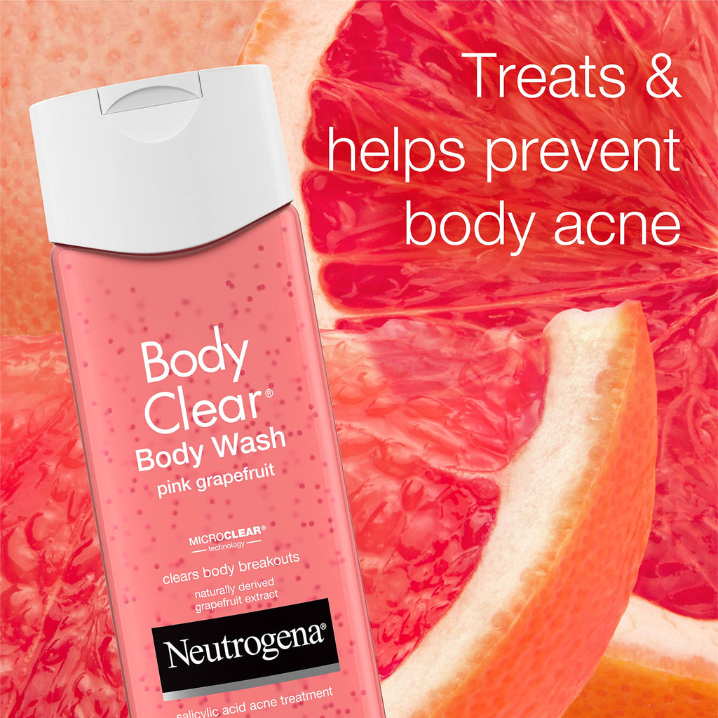 Neutrogena Body Clear Acne Body Wash Pink Grapefruit - Salicylic Acid Formula for Breakout Treatment, Exfoliating Cleanser for Clear Skin, 8.5 fl. oz. Bottle, 3-Pack