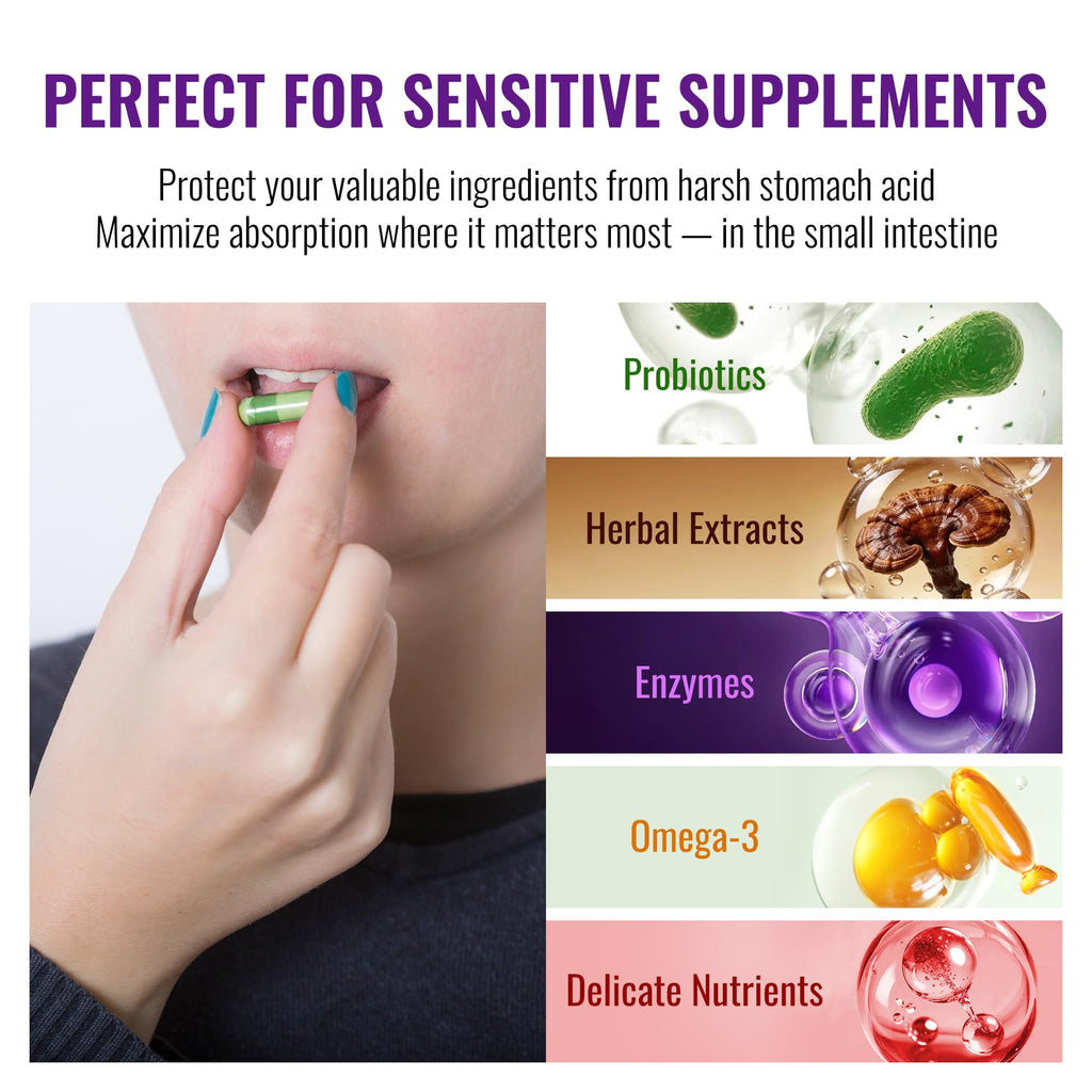 ATNreuro Size 0 Enteric Coated Empty Capsules – 100 Count Acid Resistant Gelatin Capsules – Delayed Release Empty Capsules for Probiotics, Herbal Powders – Non-GMO, Gluten Free