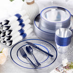 Goodluck 350 Pcs Clear Blue Plastic Plates Disposable for Party 50 Guests