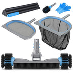 UIRWAY 6-in-1 Deluxe Swimming Pool Cleaning Kit - Includes Detachable Pool Brush, Deep Leaf Skimmer & Fine Mesh Net, Small Brush, Gloves, Adjustable Aluminum Pole Inground & Above Ground Cleaning