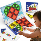hunloot Magnetic Tiles Mini Building Blocks STEM Toys for 3-8 Year Olds,Travel-Friendly Set with Storage Iron Box,Educational Construction Playset for Toddlers,Birthday Gift for Boys & Girls