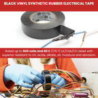 GGR Supplies T.R.U. EL7566-AW Professional Grade Rubber Black PVC Electrical Tape, Rated up to 600 Volts and 176 F - UL/CSA/CE Listed Synthetic: 3 in. x 66 Ft. (8 Mil)