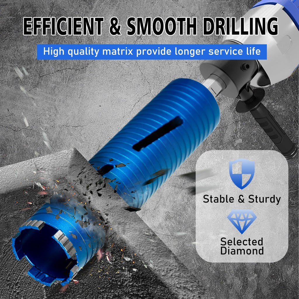 SALI Diamond Core Drill Bits 1 1/2" Diameter 10"/254mm Drilling Depth 5/8-11" Thread Core Bit Turbo Laser-Welded Segments for Cured Concrete with Brick, Block, Masonry, with Two Adapters