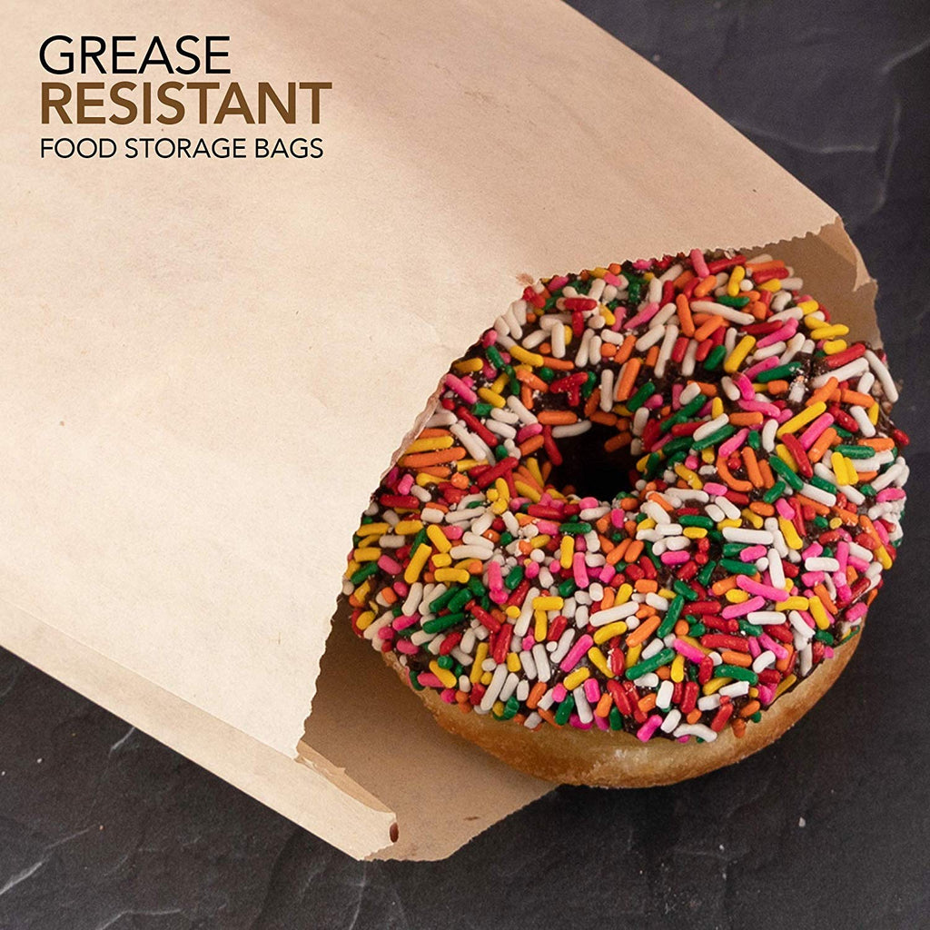 Paper Sandwich Bags Kraft Brown (200 Pack), Food Grade Unbleached Kraft Paper for Bakery, Cookies, Treats, Snacks, Sandwiches