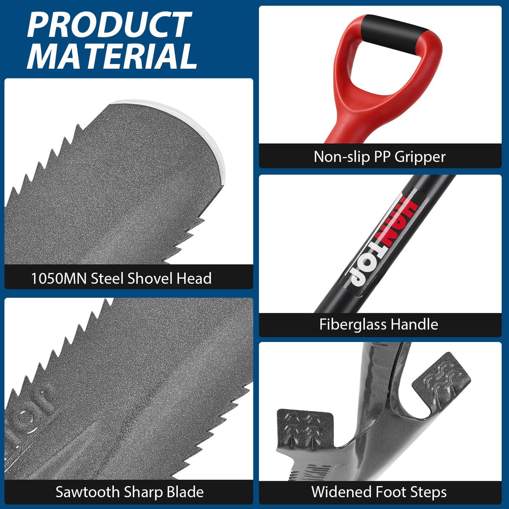 HANTOP Drain Spade Root Saw Spades Narrow Serrated Shovel, 44 inches