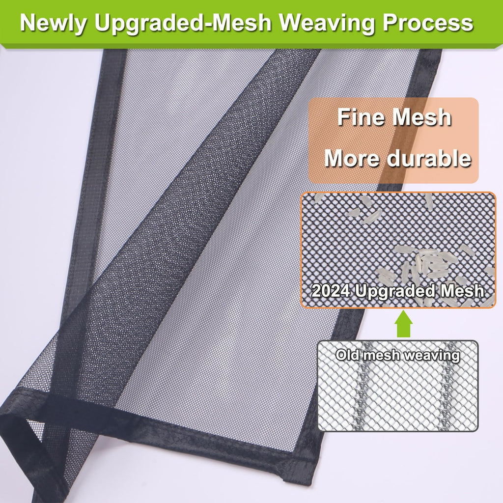 Risareyi Magnetic Screen Door Self Closing, 65 x 70 inches, Black Upgraded Polyester Thicken Mesh Mosquito Net for Patio Door, with Magnets, Keep Bugs Out, with Hook Tape