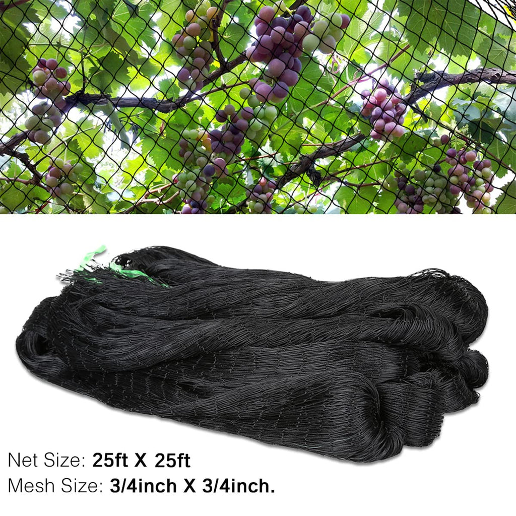 OGORI 25' x 25' Bird Netting Heavy Duty Nylon 3/4" Mesh Garden Netting Protect Fruit Trees, Plants and Vegetables