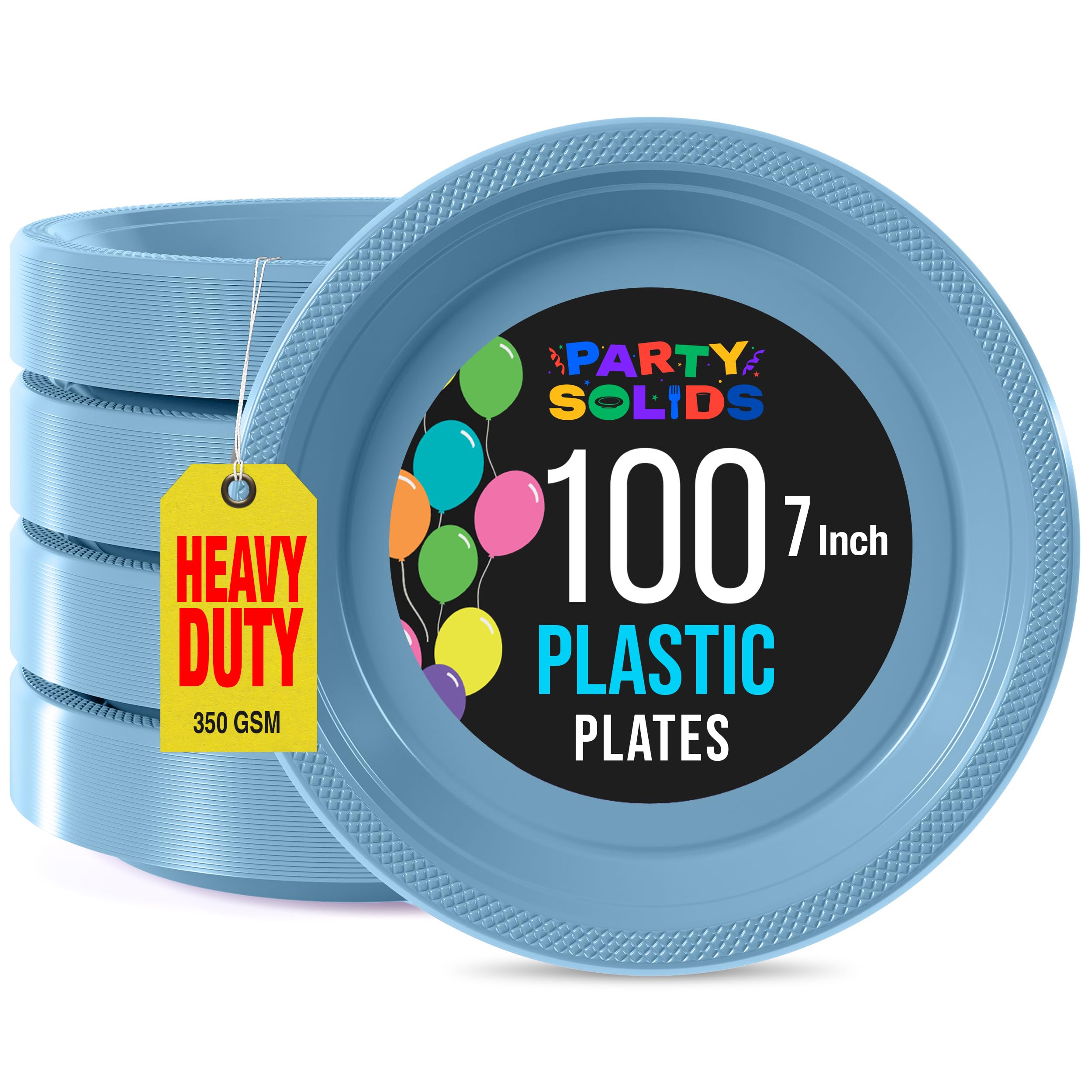 Party Solids Light Blue Plastic Plates For Party 7" Light Blue Disposable Plates For Party Supplies 100 Pcs Plastic Dinnerware Sets Heavy Duty 350 GSM Disposable Dinnerware Set