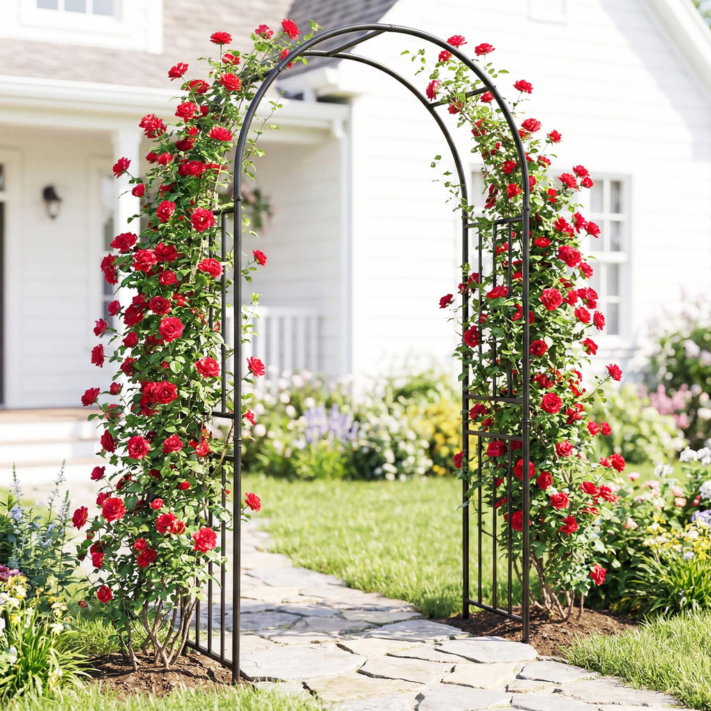 Giantex 86'' Metal Garden Arch, Outdoor Arbor Trellis with 8 Ground Stakes