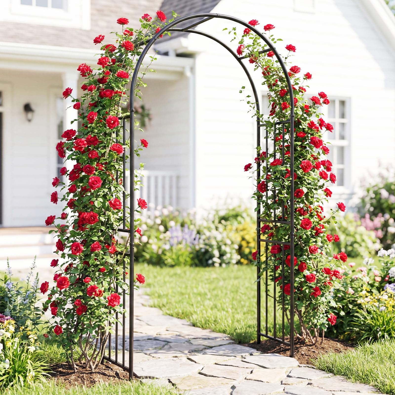 Giantex 86'' Metal Garden Arch, Outdoor Arbor Trellis with 8 Ground Stakes