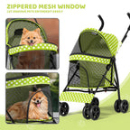 Magshion Compact Pet Stroller for Small-Medium Dogs/Cats up to 22lbs, 4-Wheel Lightweight Umbrella Shaped Portable Puppy Travel Jogger with Breathable Mesh, Cup Holder & Rear Storage, Lawn Green
