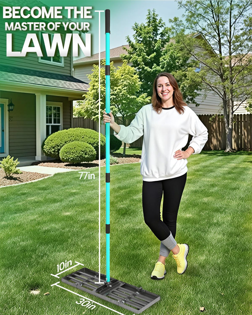 30"x10" Lawn Leveling Rake, Yard Leveling Rake for Soil with 77" Handle