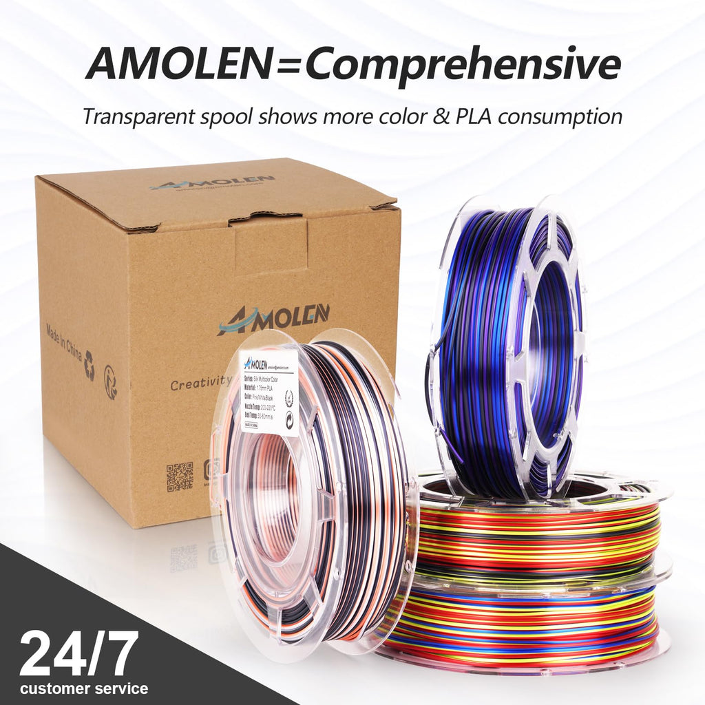 AMOLEN Silk PLA 3D Printer Filament Bundle, Shiny Multicolor Rainbow PLA Filament 1.75mm Pack, Fast Color Change PLA 3D Printing Filament for Most FDM 3D Printer, 200g X 4 Spools
