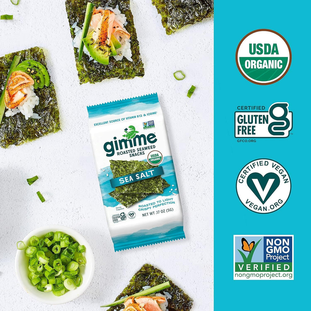 Gimme Seaweed Organic Roasted Seaweed Snack, Sea Salt, .17oz, 20 Count