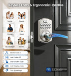 Veise Keypad Door Lock with Handle, Keyless Entry for Front Door & Bedroom, Electronic Lock with Code, Auto-Locking, Easy Installation, Passage Mode, Satin Nickel