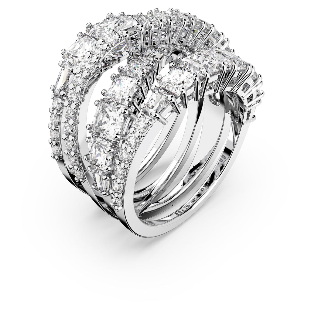 Swarovski Hyperbola Ring, Mixed Cuts, Clear, Rhodium Finished; Size: Us 7; Eu 55
