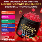 ZyterX Creatine Monohydrate Gummies for Men & Women, 9000MG Creatine Gummies Sugar Free with L-Taurine, BCAA 2:1, B12 B6 for Boost Strength, Focus & Endurance, Vegan, Non-GMO, Strawberry, 120pcs