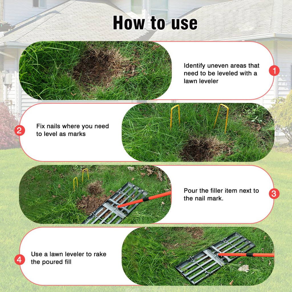 Zenhosit Lawn Leveling Rake - Lawn Leveler with 78" Adjustable Steel Handle, 30"x10" Ground Plate for Yard, Grass, Level Soil, Dirt Ground or Golf Field