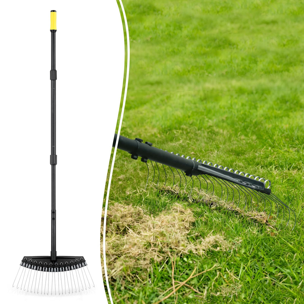 Colwelt Thatch Rake, Dethatcher Rake with Thin, Curved Spring Steel Tines, Dethatching Thatching Rake for Lawns with 61’’ Steel Handle, Lawn Tine Rakes for Pine Needles, Dead Grass, Garden Debris