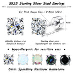 MILACOLATO 5 Pairs 925 Sterling Silver Stud Earrings for Women 6MM CZ