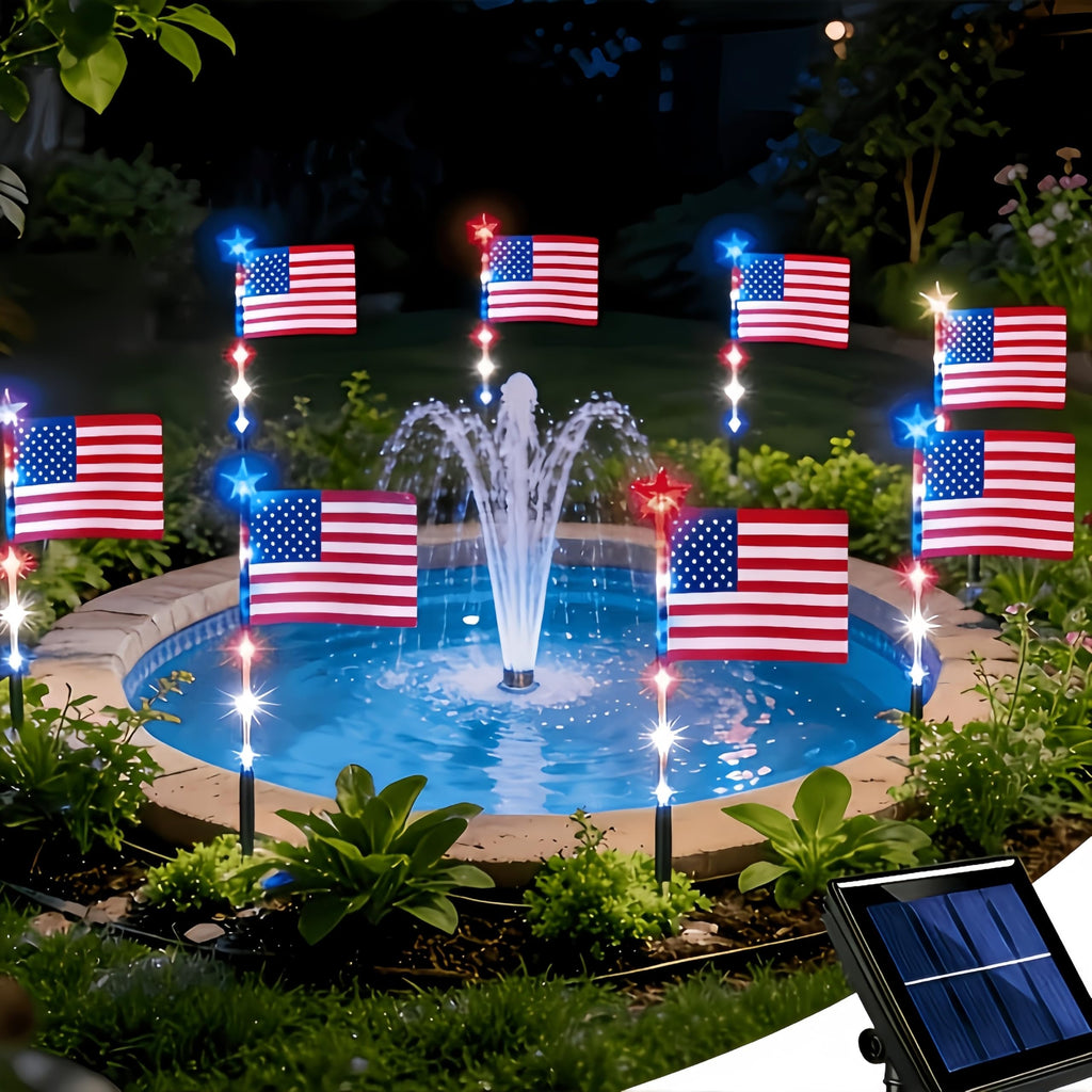 UMEUC 8 Pack Solar American Flag Lights Outdoor,American Flag Pathway Lights, Solar Flag Lights, Auto On/Off 8Modes IP65 Waterproof, 4th of July Decorations Outdoor for Yard Garden Memorial Day 250Th